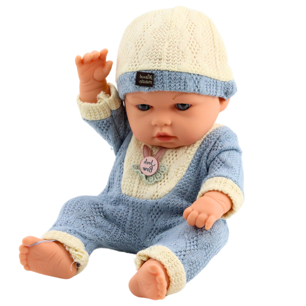 Boneca Bebé Malha Azul com Gorro