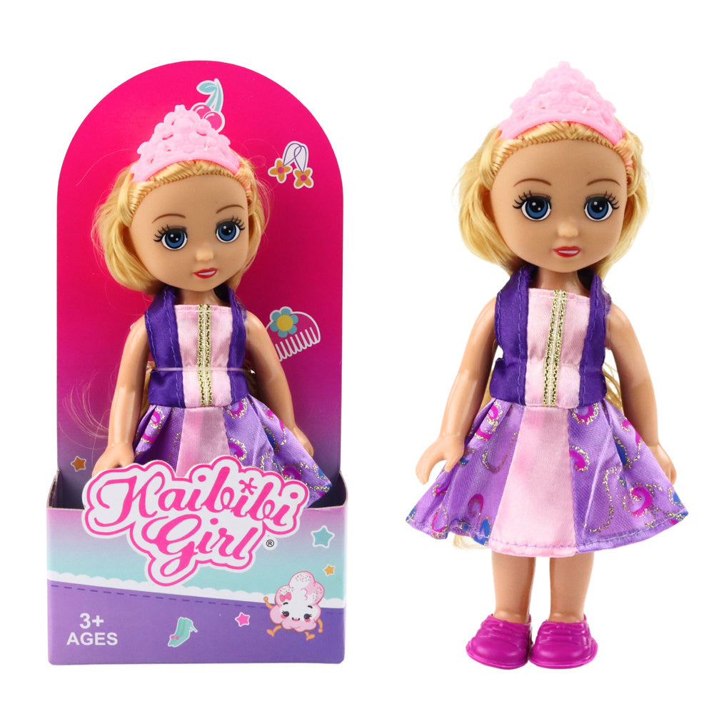 Mini Boneca Princesa com Coroa Vestido Decorado 17cm (1 unidade, sortido)