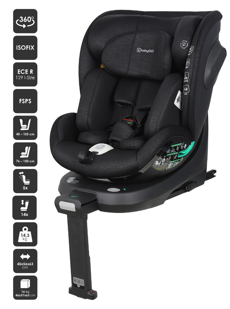Cadeira Auto I-size 40-125 cm babyGO Prime360 Black