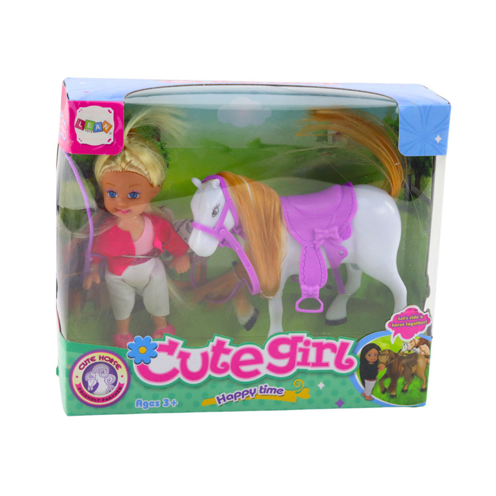 Conjunto Mini Boneca com Cavalo e Acessórios de Equitação