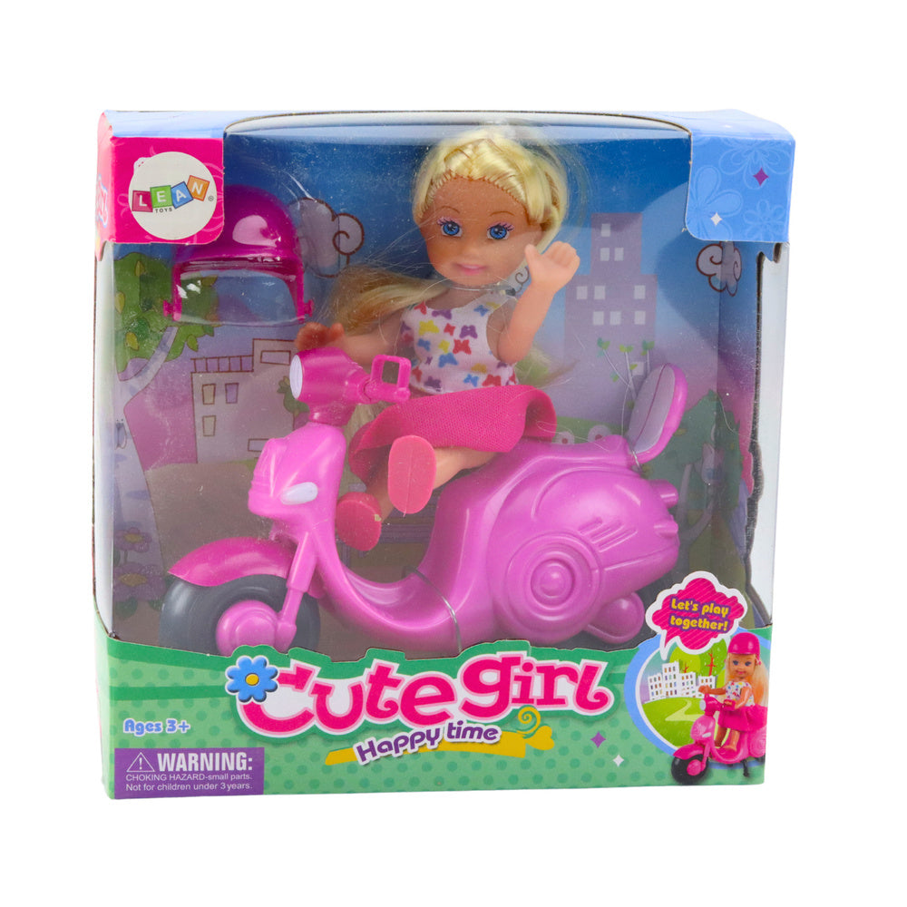 Conjunto Mini Boneca com Scooter Capacete Rosa