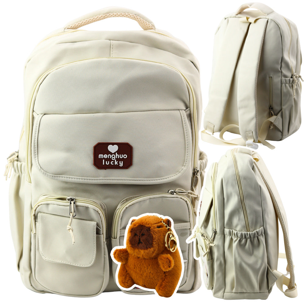 Mochila Escolar Urbana Capivara Porta-Chaves Pins Bege 25L 42cm