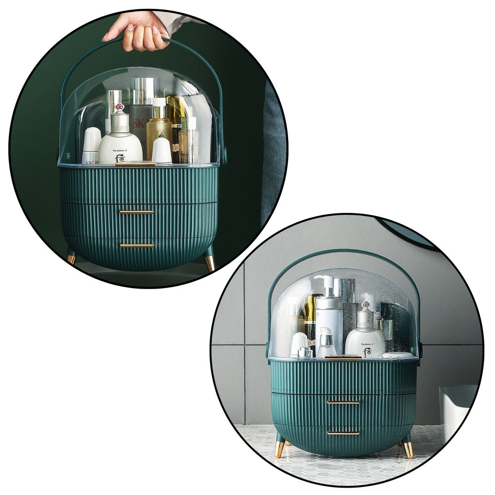 Organizador Cosméticos Tampa Transparente 2 Gavetas Verde