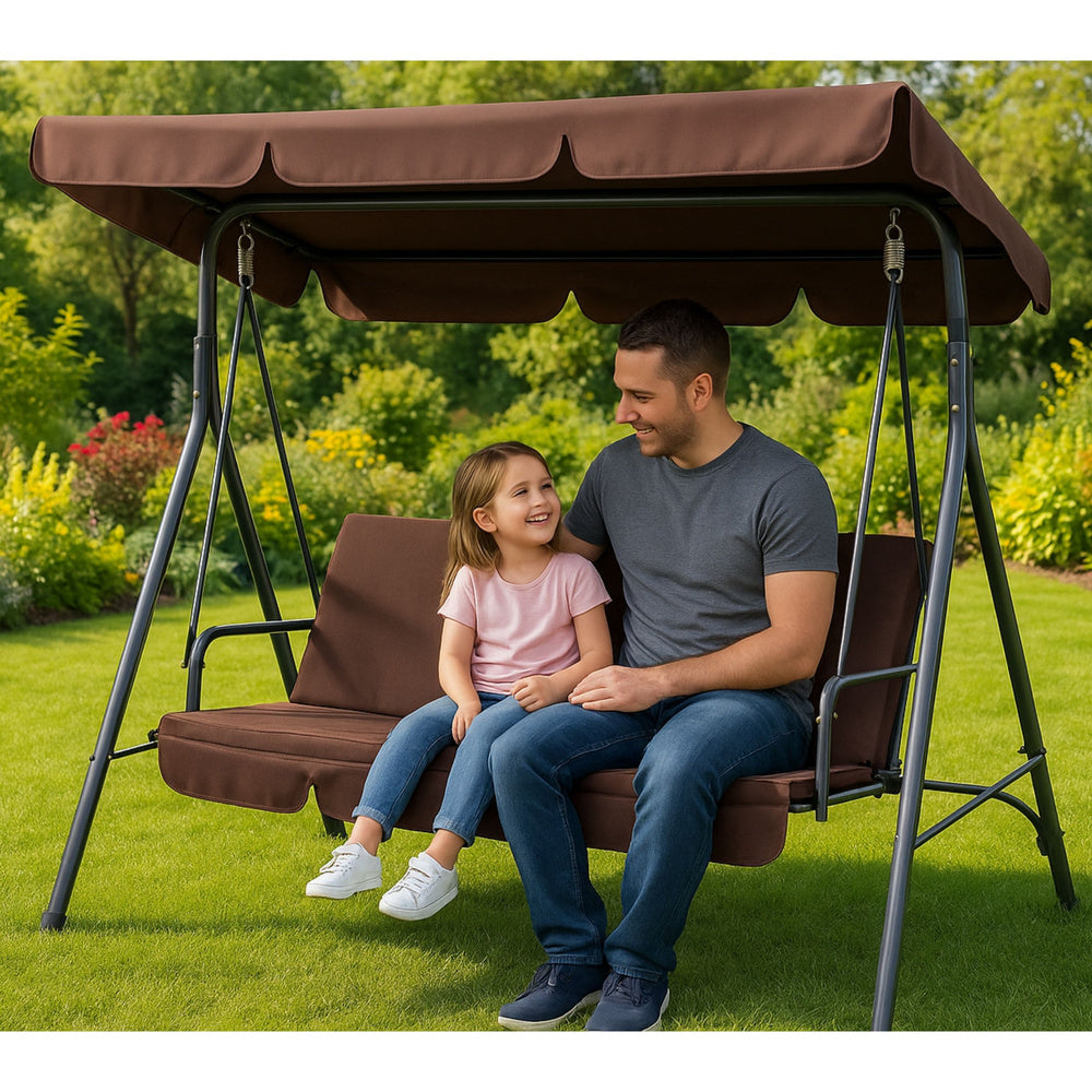 Baloiço de Jardim 3 Lugares com Almofada Castanho