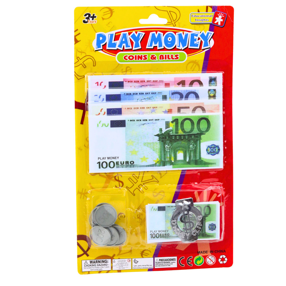 Conjunto Dinheiro Brinquedo Euro Notas Moedas