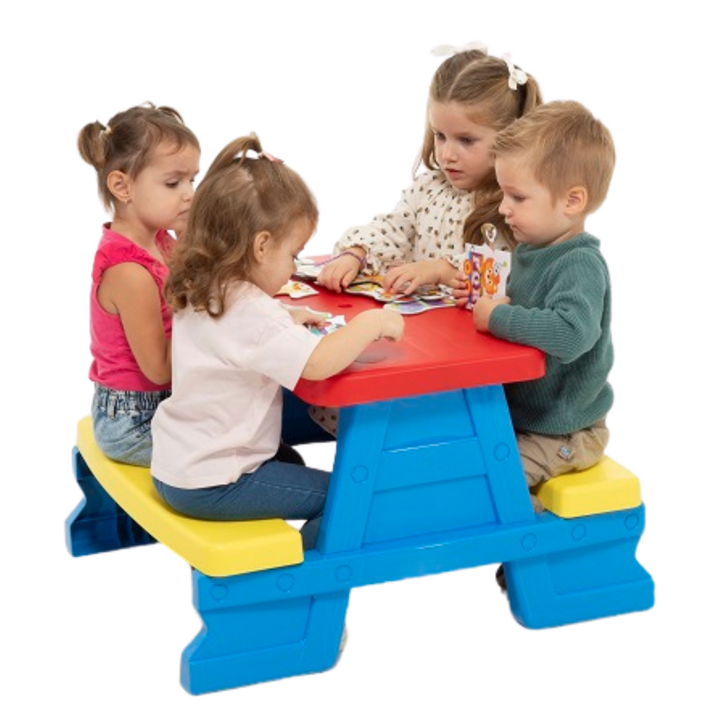 Conjunto Mesa e Bancos Jardim Criança Azul Dorex