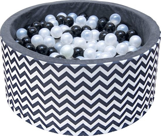 Piscina de bolas 90x40 cm com 200 bolas padrão zebra preto branco cinzento