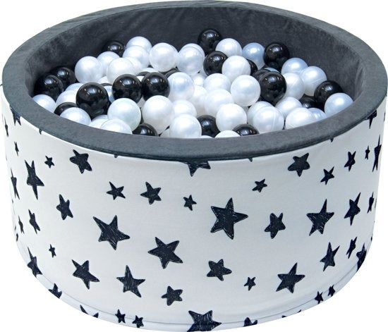 Piscina de bolas 90x40 cm com 200 bolas padrão estrelas preto e perolado