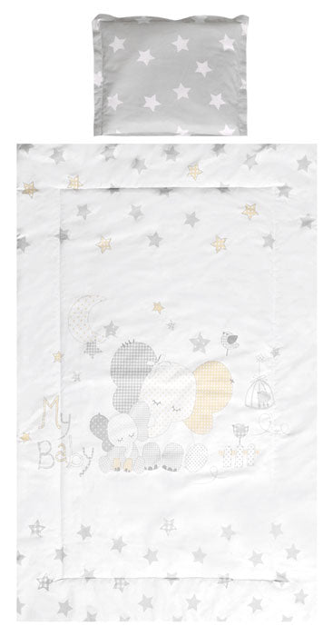 Conjunto textil de cama 3pç Lorelli Cosy Ranforce Grey Elephant Stars