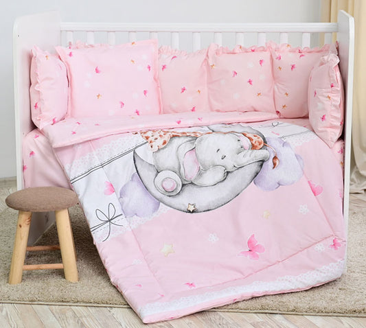 Conjunto textil de cama 5pç + Amortecedor Berço Lorelli Ranforce Butterflies Pink