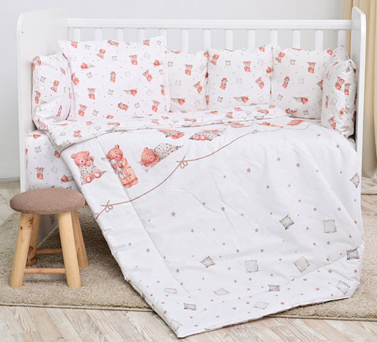 Conjunto textil de cama 5pç + Amortecedor Berço Lorelli Ranforce Bears & Pillows Beige