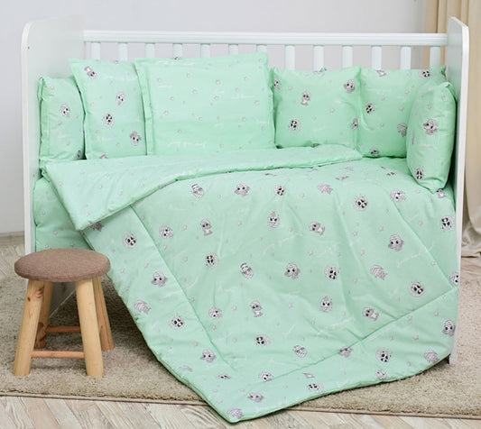 Conjunto textil de cama 5pç + Amortecedor Berço Lorelli Ranforce Friends Green