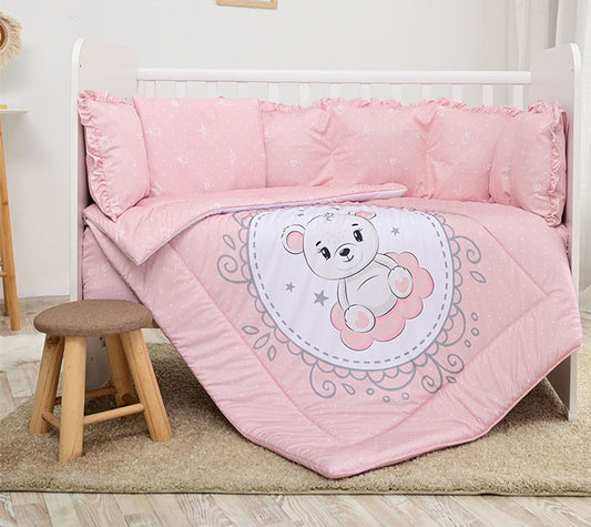 Conjunto textil de cama 5pç + Amortecedor Berço Lorelli Ranforce Little Bear Pink