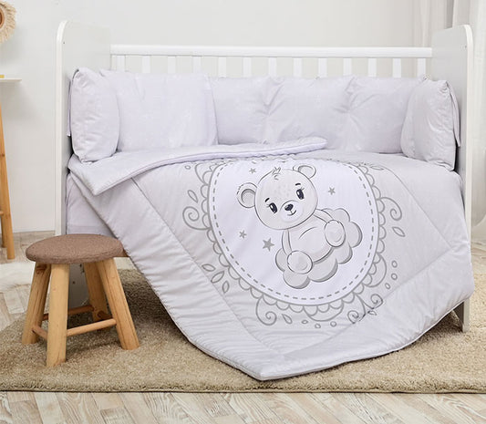 Conjunto textil de cama 5pç + Amortecedor Berço Lorelli Ranforce Little Bear Grey