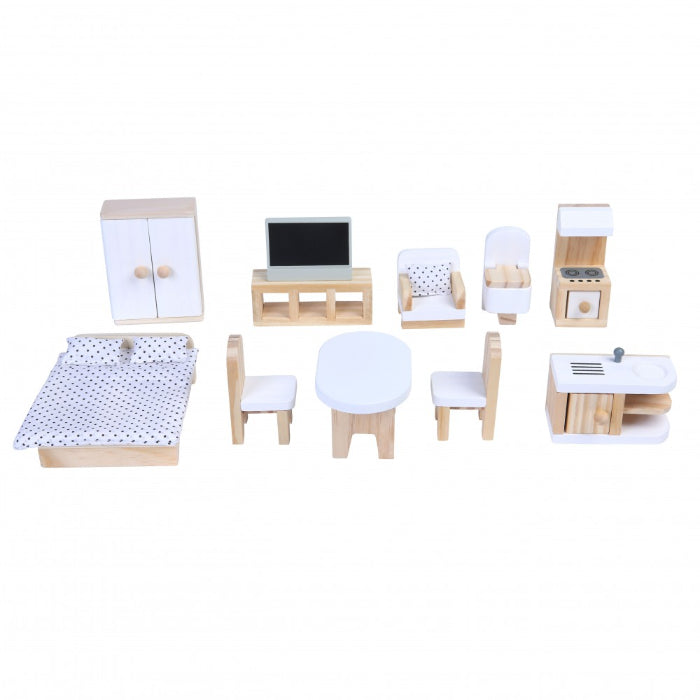 Casa de bonecas Moni Sarah (11 móveis + 4 peças de acessórios macios)