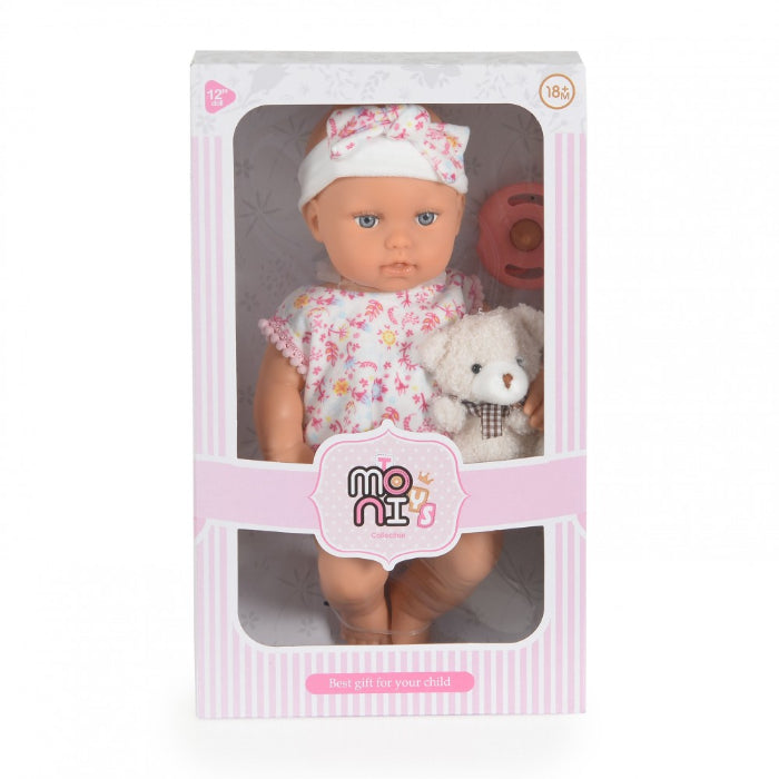 Boneca Moni Bear Pink Baby 30 cm