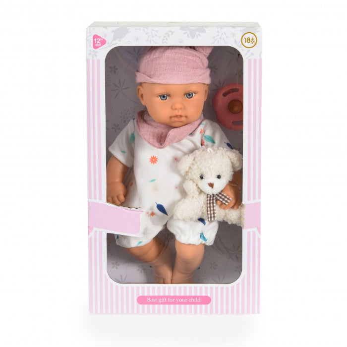 Boneca Moni Bear & Baby White 30 cm