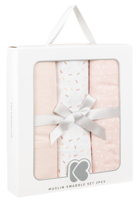 Conjunto fraldas musselina 3pçs 80x80cm Kikka Boo Confetti Rosa