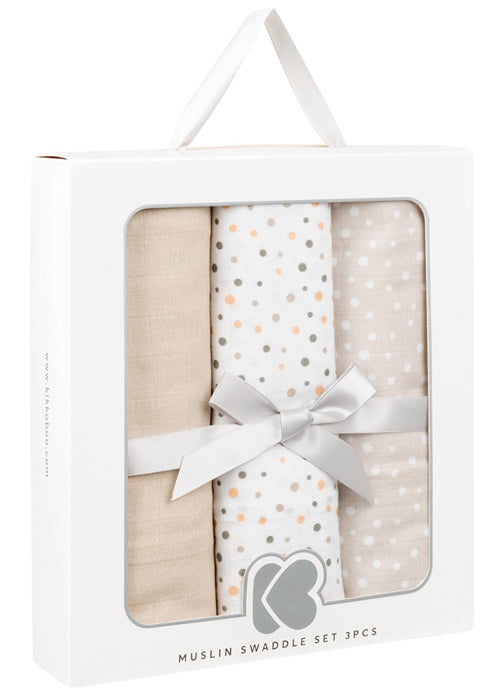 Conjunto fraldas musselina 3pçs 100x100cm Kikka Boo Dots Beige