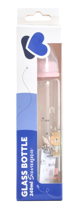 Biberão de vidro 240ml Kikka Boo Savanna Rosa