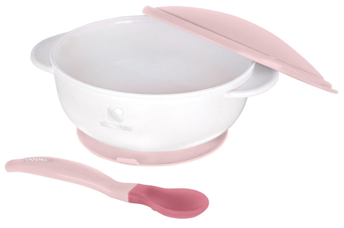 Tigela com ventosa e colher sensível ao calor Kikka Boo Rosa