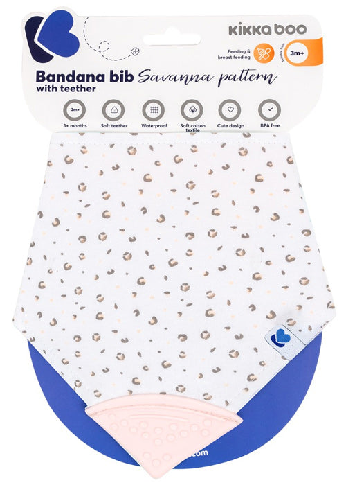 Babete bandana com mordedor Kikka Boo Savanna Pattern Rosa