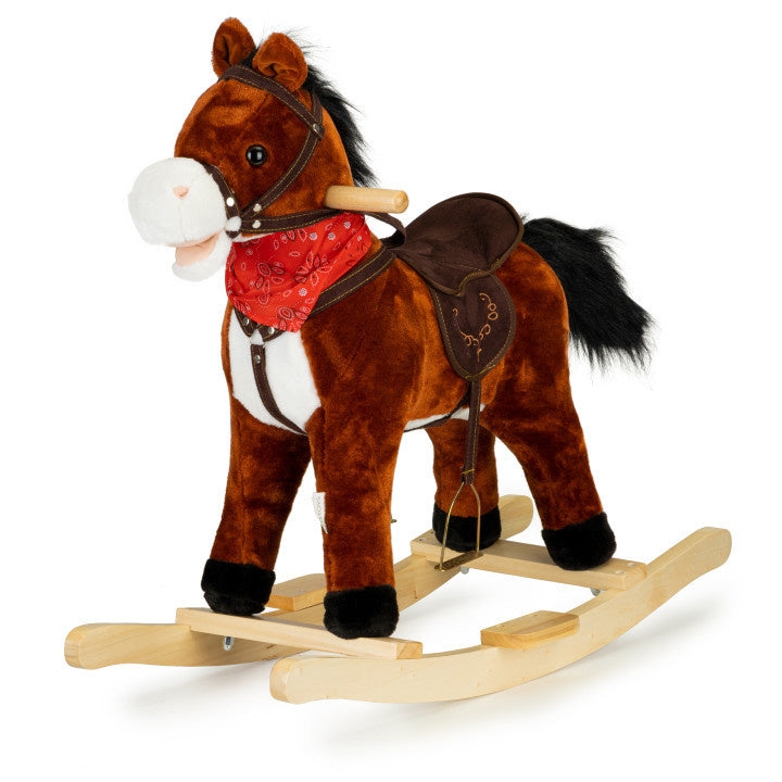Cavalo de baloiço com som e cauda móvel castanho escuro