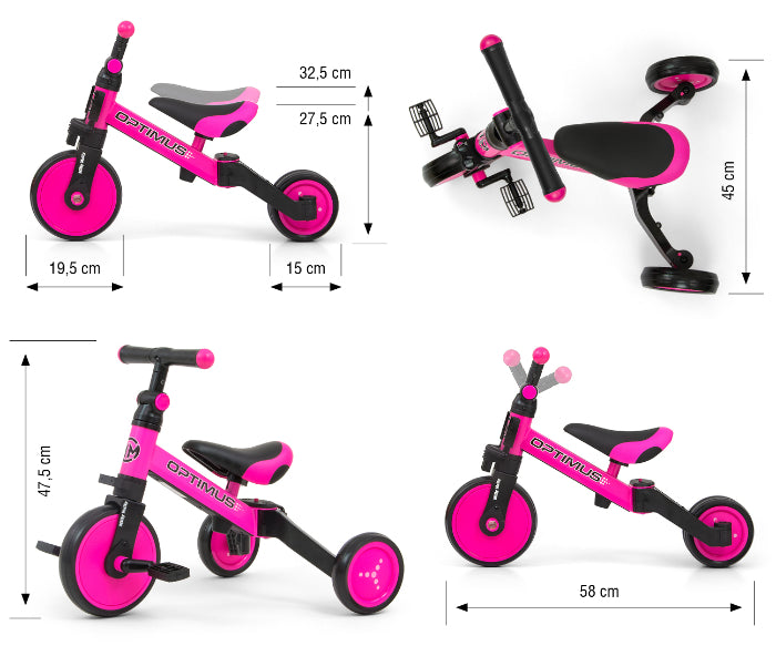 Bicicleta 3 em 1 Milly Mally Optimus Pink