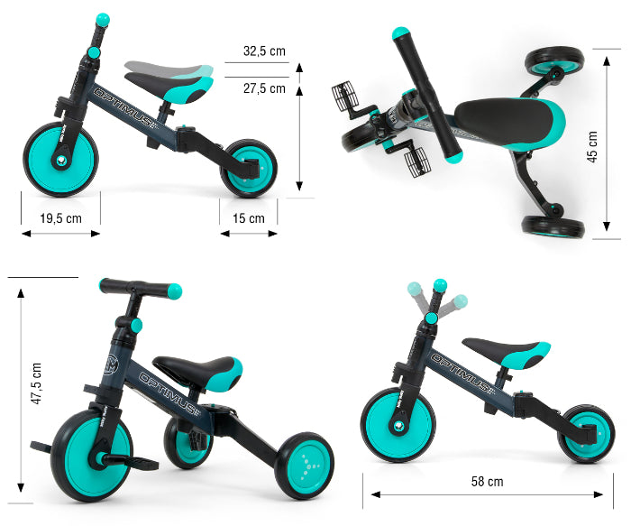 Bicicleta 3 em 1 Milly Mally Optimus Mint