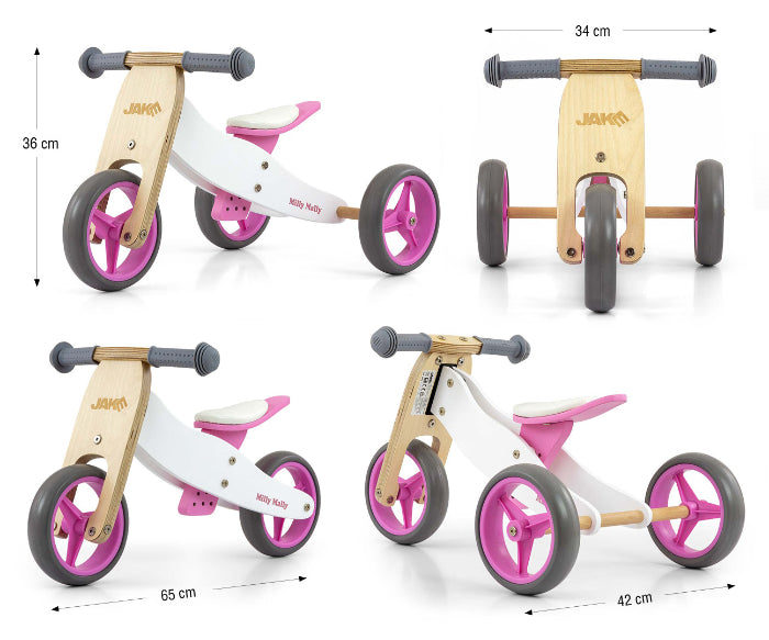 Bicicleta 2 em 1 Milly Mally Jake Classic Pink