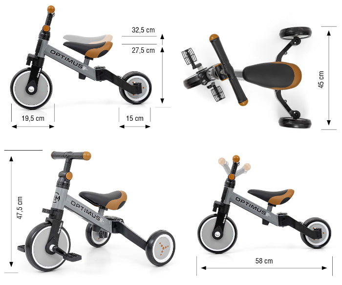 Bicicleta 3 em 1 Milly Mally Optimus Grey