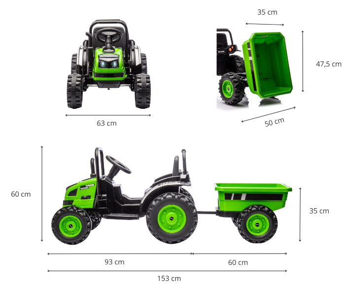 Trator com reboque Ride on Milly Mally Farmer Green