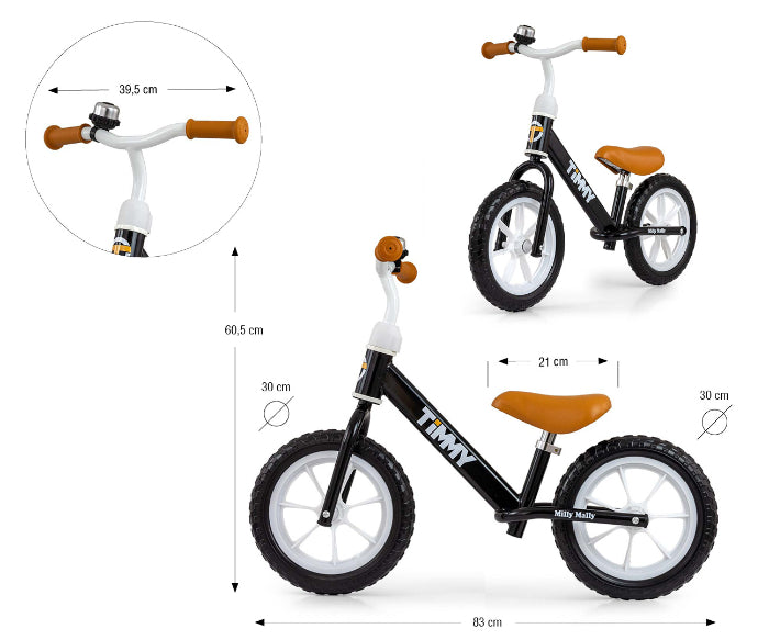 Bicicleta de Equilíbrio Milly Mally Timmy Black