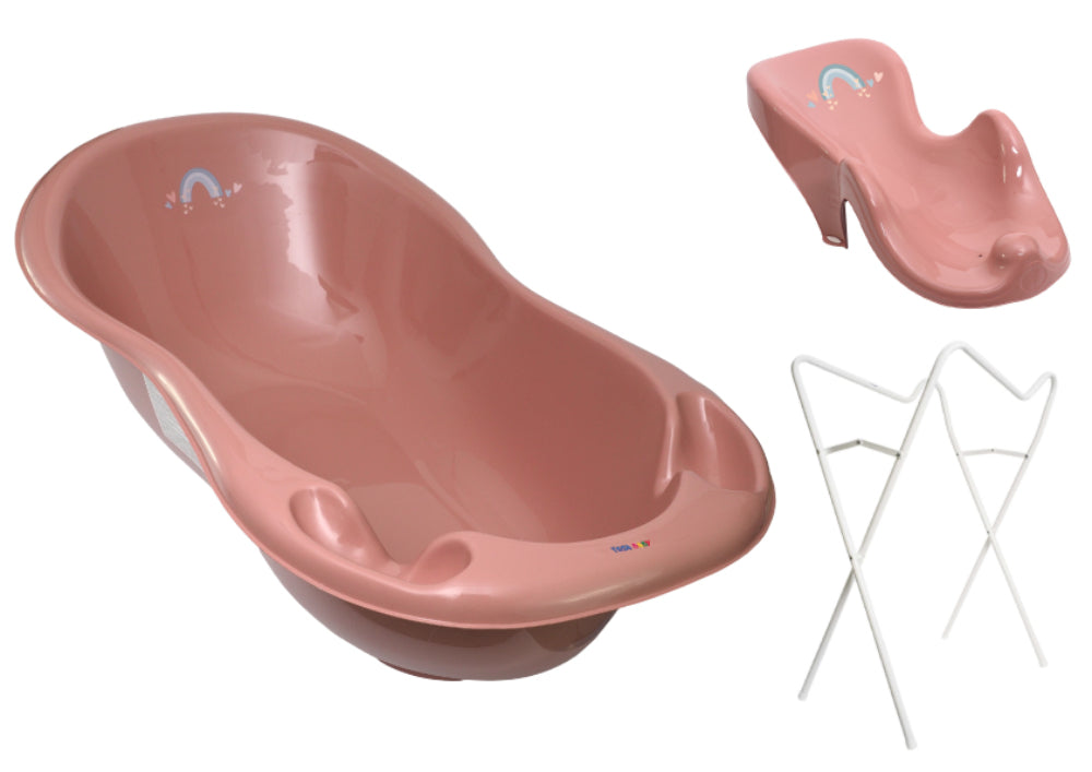 Banheira 102 cm com suporte, assento anti-derrapante e sistema de drenagem B.Active Meteo Pink