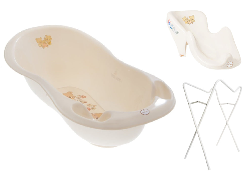 Banheira 102 cm com suporte, assento anti-derrapante e sistema de drenagem B.Active Teddy Bear Beige