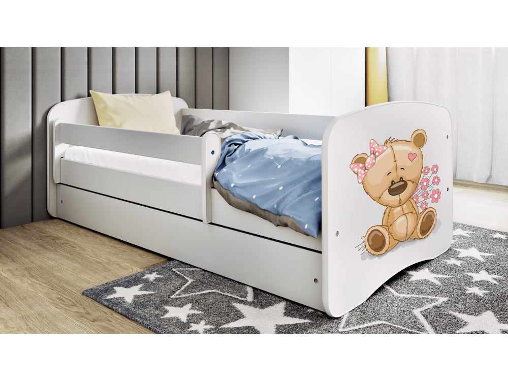 Cama 160 x 80 cm Kocot Kids com colchão BabyDreams Teddybear Flowers White