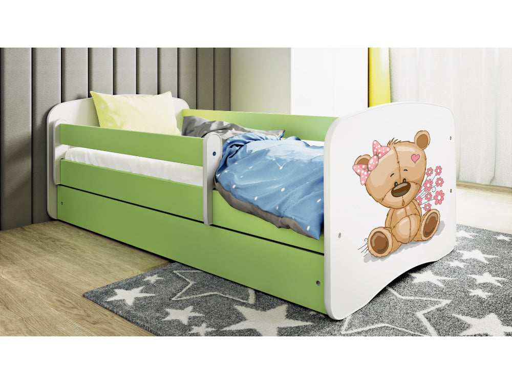 Cama 160 x 80 cm Kocot Kids com colchão BabyDreams Teddybear Flowers Green