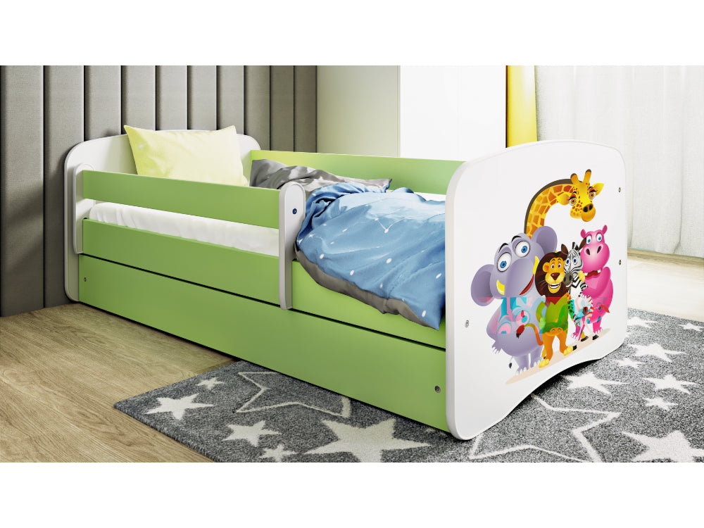 Cama 160 x 80 cm Kocot Kids com gaveta e colchão BabyDreams Zoo Green