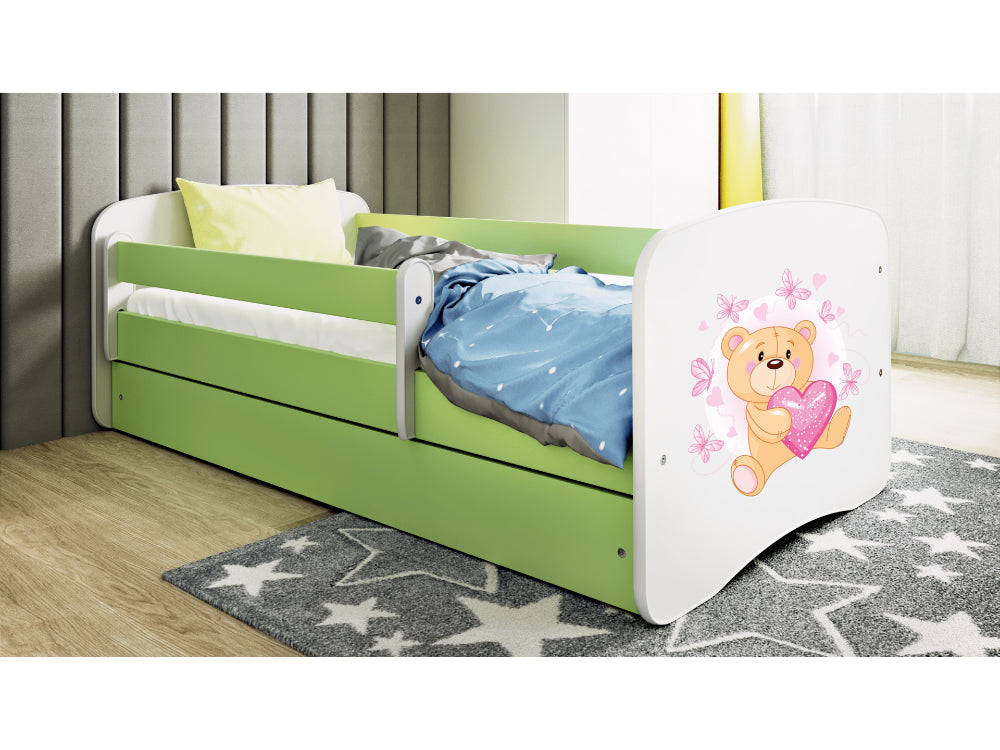 Cama 160 x 80 cm Kocot Kids com colchão BabyDreams Teddybear Butterflies Green