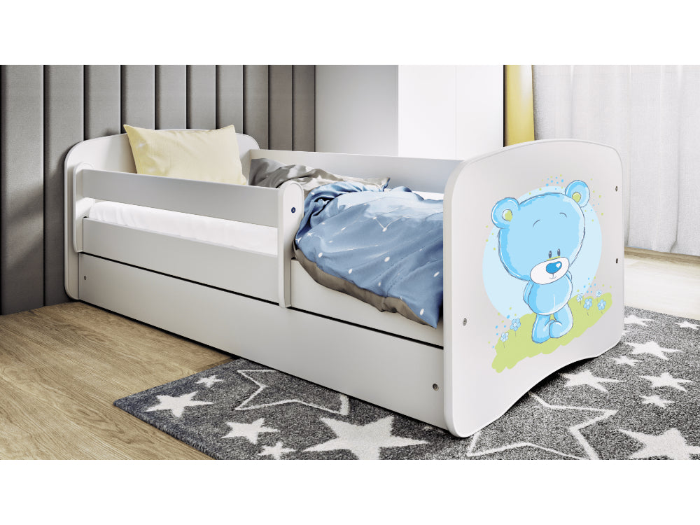 Cama 140 x 70 cm Kocot Kids com colchão BabyDreams Blue Teddybear White