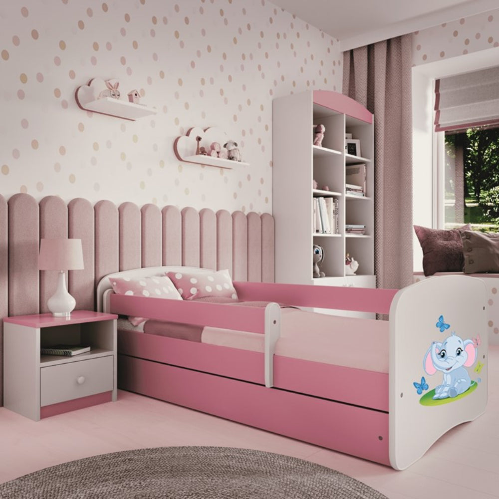 Cama 160 x 80 cm Kocot Kids com gaveta e colchão BabyDreams Baby Elephant Pink