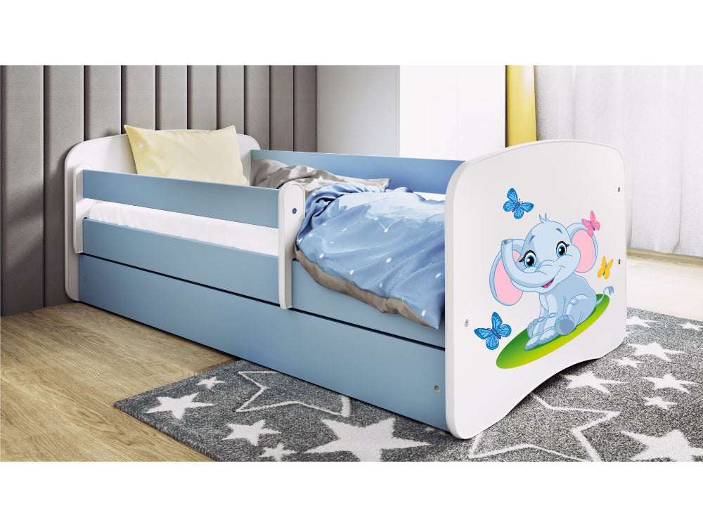 Cama 180 x 80 cm Kocot Kids com gaveta e colchão BabyDreams Baby Elephant Blue