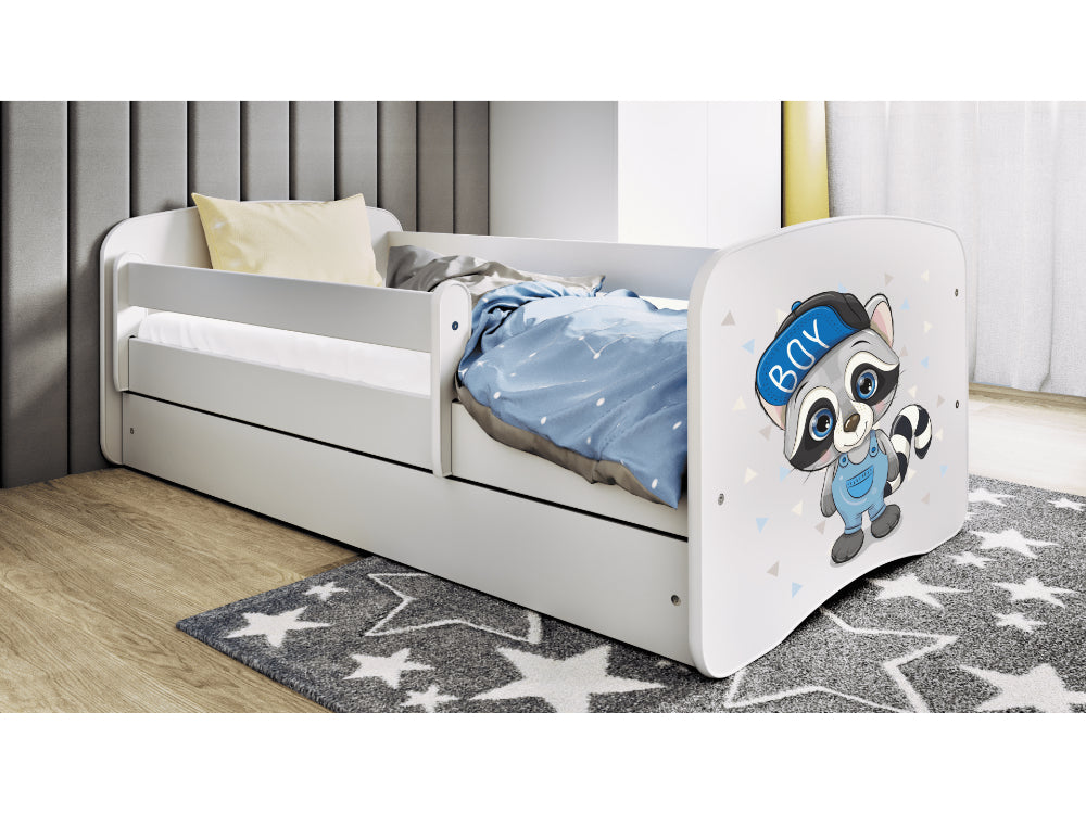 Cama 160 x80 cm Kocot Kids com gaveta e colchão BabyDreams Raccoon White