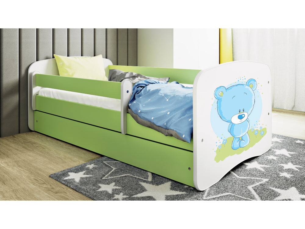Cama 160 x 80 cm Kocot Kids com gaveta e colchão BabyDreams Blue Teddybear Green