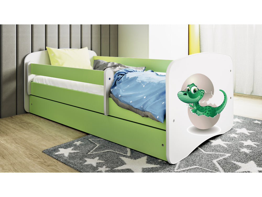 Cama 160 x 80 cm Kocot Kids com gaveta e colchão BabyDreams Baby Dino Green