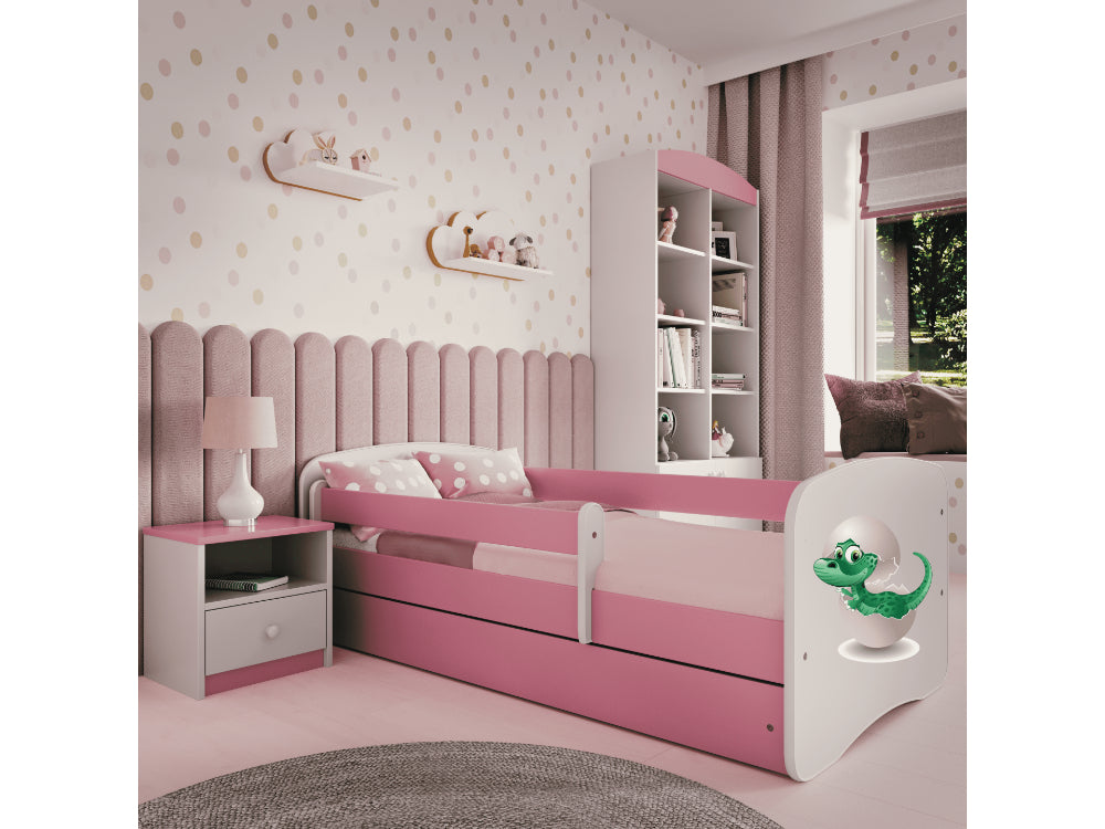 Cama 140 x 70 cm Kocot Kids com gaveta e colchão BabyDreams Baby Dino Pink