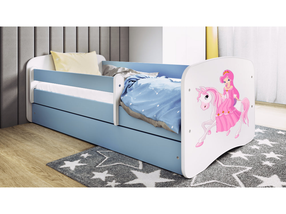 Cama 160 x80 cm Kocot Kids com gaveta e colchão BabyDreams Princess on Horse Blue