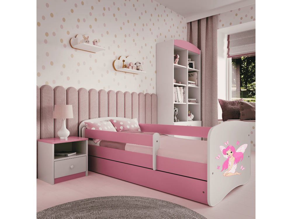 Cama 160 x 80 cm Kocot Kids com gaveta e colchão BabyDreams Fairy Borboletas Pink
