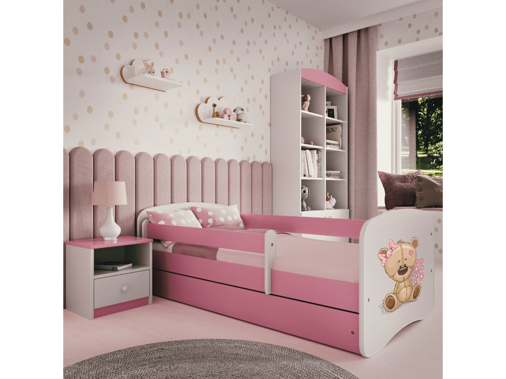 Cama 160 x 80 cm Kocot Kids com colchão BabyDreams Teddybear Flowers Pink