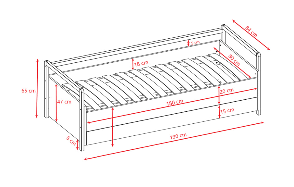 Sofá 180 x 80 cm Kocot Kids com gaveta Victor White